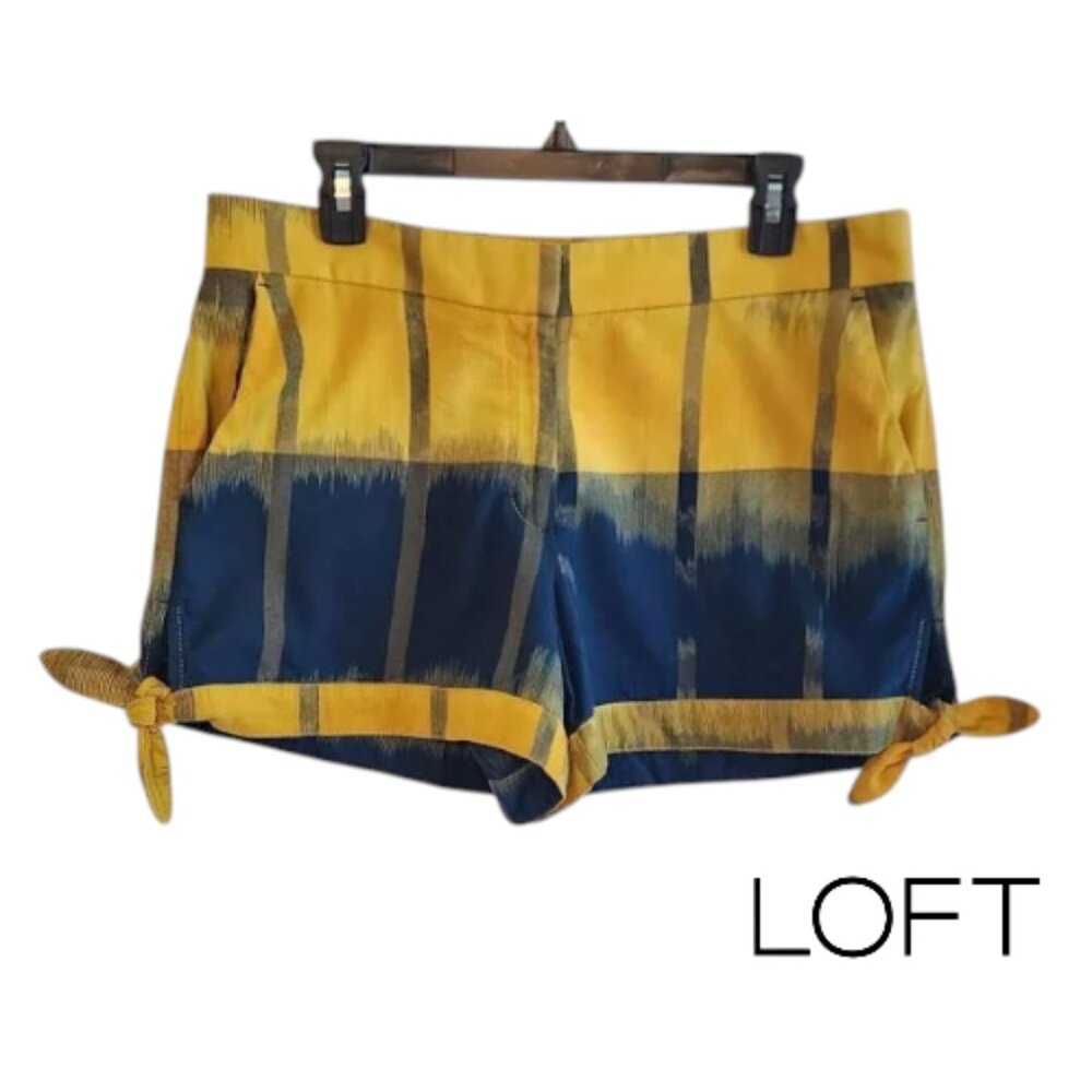 Loft Ombre Print Cotton Shorts Blue and Gold Size M
